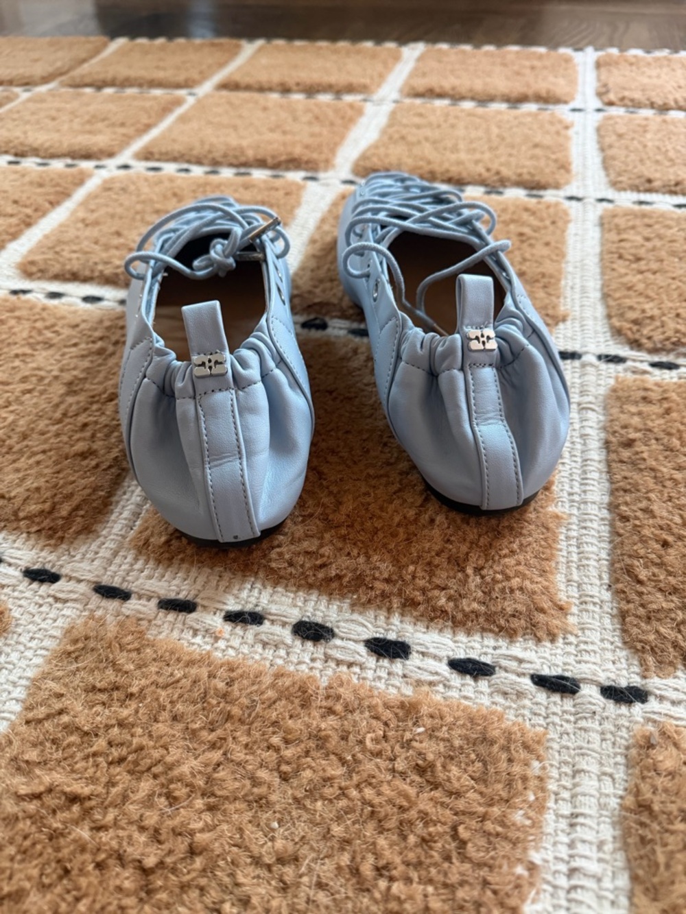 Ganni Light Blue Lace-Up Ballerina Flats - Picture 3 of 5